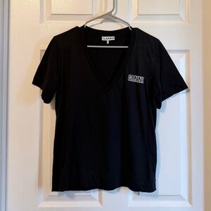 Ganni Black V-Neck Short Sleeve Tee